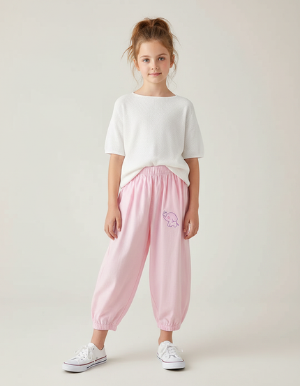 Pantalon Parachute Rose Coton Ample Éléphant Enfant