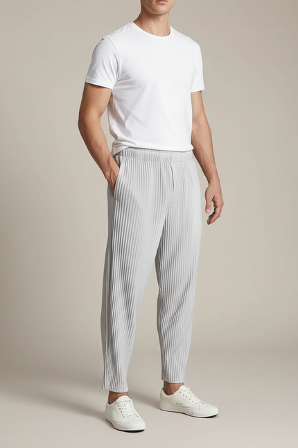 Pantalon Parachute Plissé Gris Ample Casual Homme - Polyester