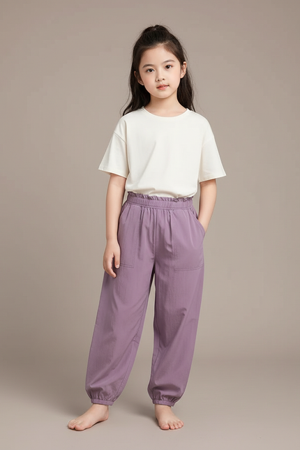 Pantalon Parachute Violet Fluide Ample Confortable Enfant - Polyester