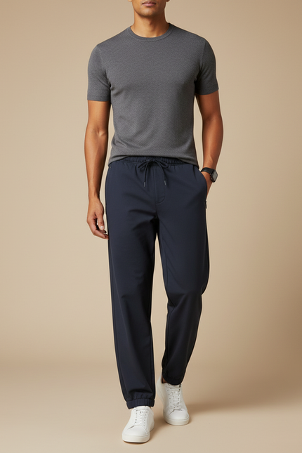 Pantalon Parachute Bleu Marine Ample Cordon Décontracté - Polyester