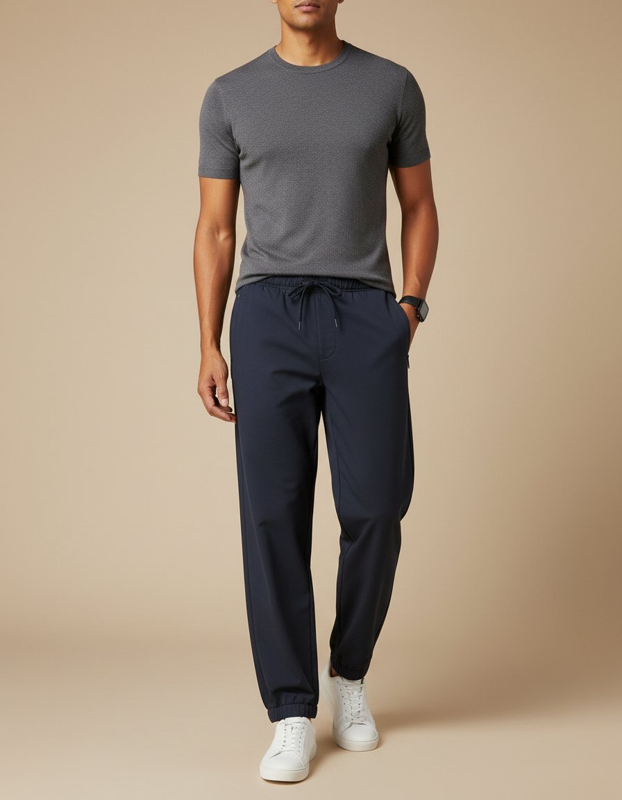 Pantalon Parachute Bleu Marine Ample Cordon Décontracté - Polyester