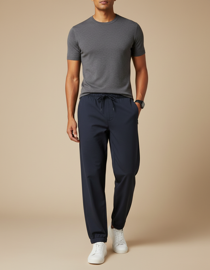 Pantalon Parachute Bleu Marine Ample Cordon Décontracté - Polyester