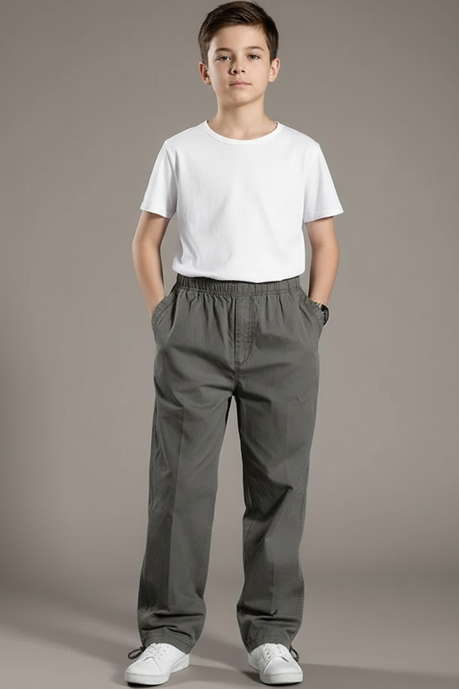 Pantalon Parachute Gris Coton Ample Décontracté Enfant