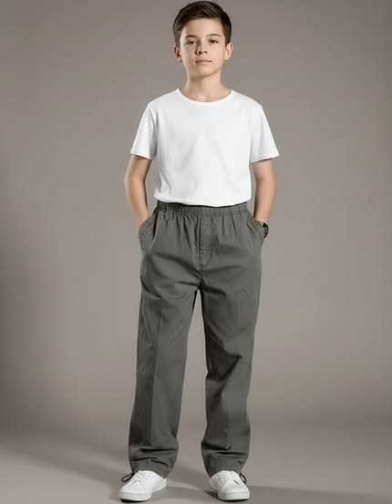 Pantalon Parachute Gris Coton Ample Décontracté Enfant