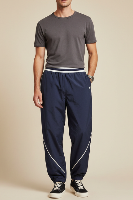 Pantalon Parachute Bleu Marine Ample Sport Homme - Polyester