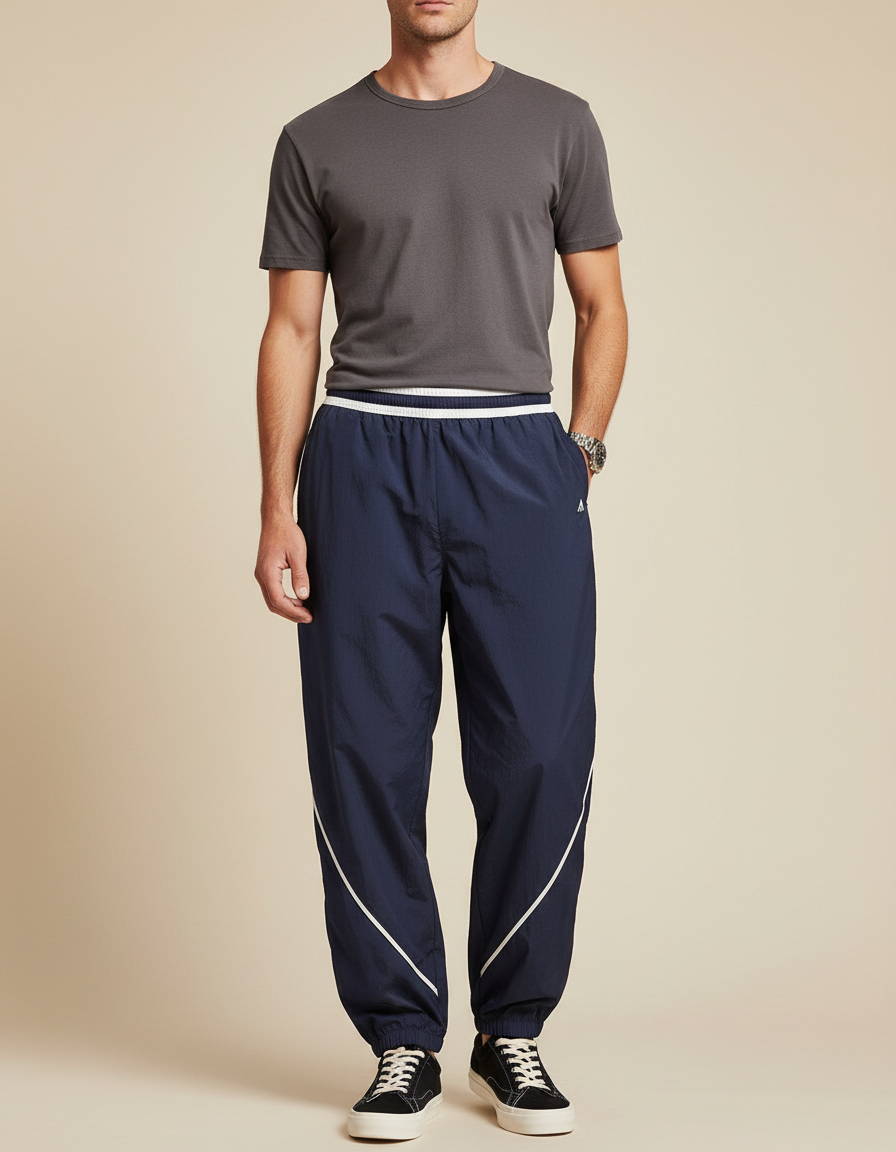 Pantalon Parachute Bleu Marine Ample Sport Homme - Polyester
