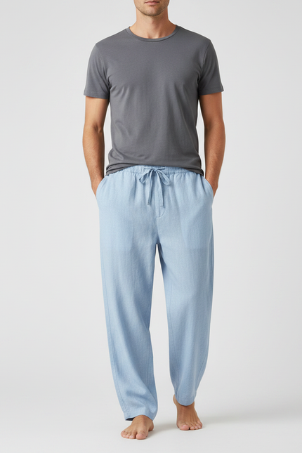 Pantalon Parachute Bleu Ciel Lin Décontracté Homme