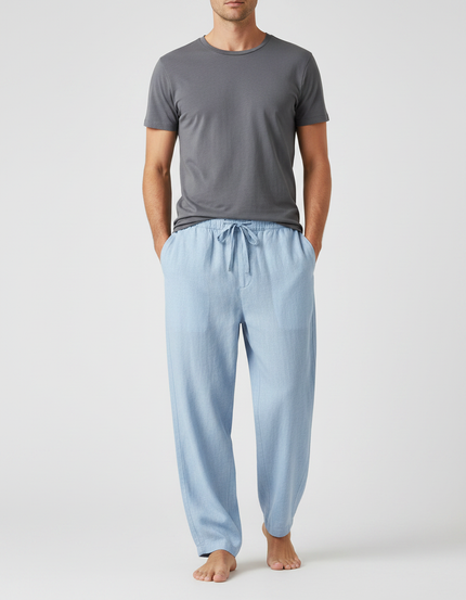 Pantalon Parachute Bleu Ciel Lin Décontracté Homme