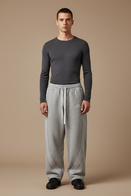 Pantalon Parachute Homme Gris Baggy Streetwear 2 - Molleton