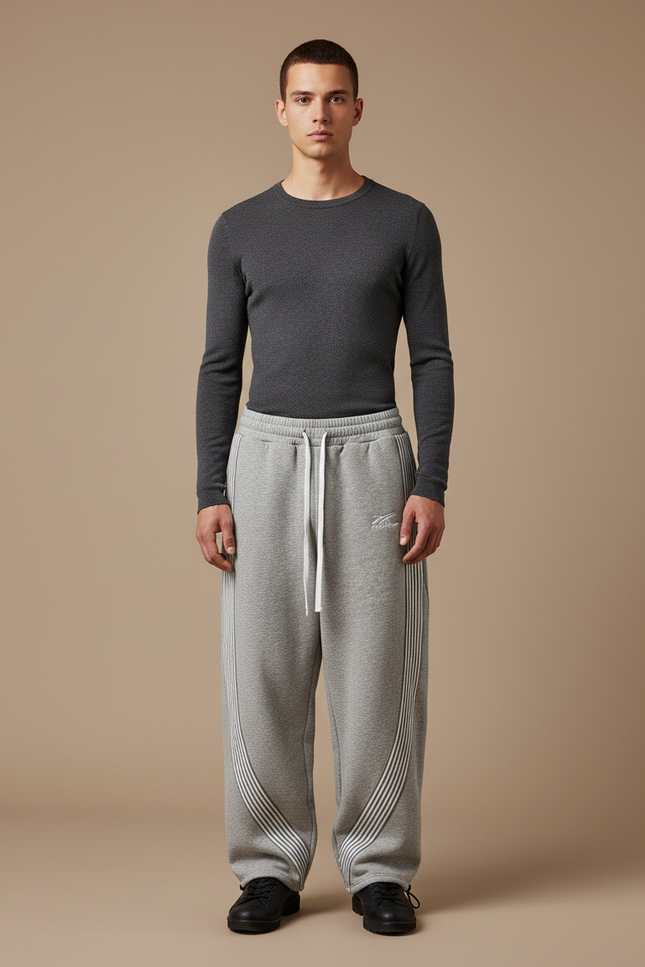 Pantalon Parachute Homme Gris Baggy Streetwear 2 - Molleton
