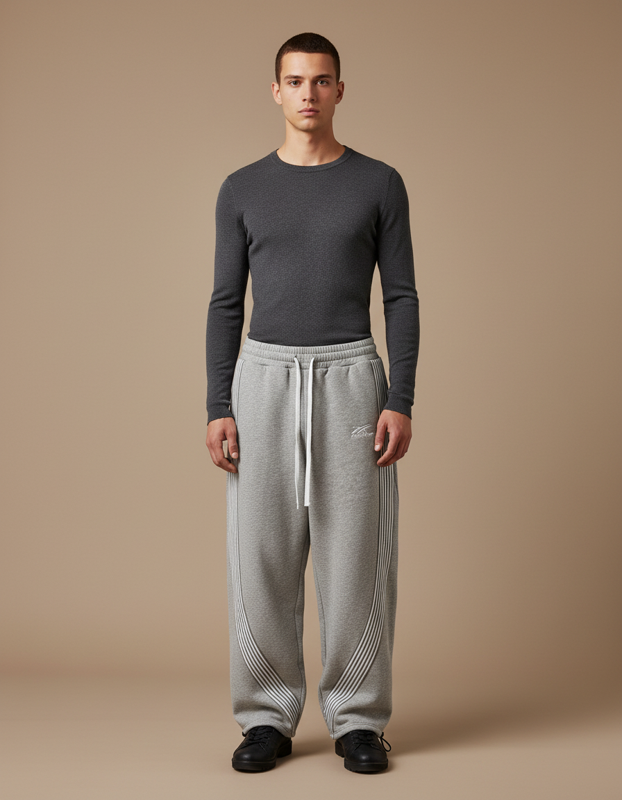Pantalon Parachute Homme Gris Baggy Streetwear 2 - Molleton