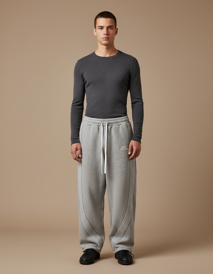 Pantalon Parachute Homme Gris Baggy Streetwear 2 - Molleton