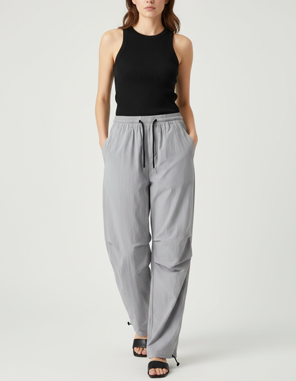 Pantalon Parachute Gris Ample Léger Cordon Décontracté - Polyester