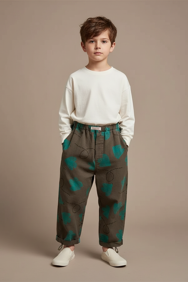 Pantalon Parachute Kaki Imprimé Cœurs Décontracté Enfant - Toile
