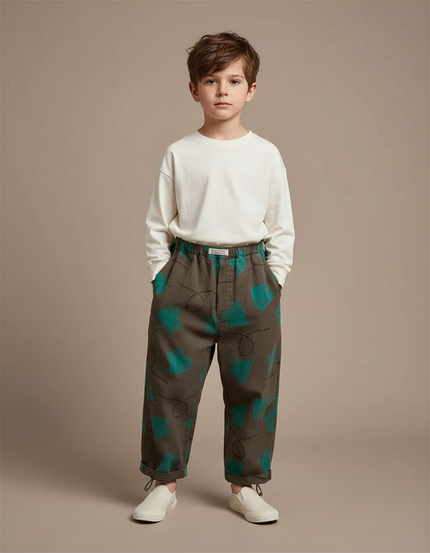 Pantalon Parachute Kaki Imprimé Cœurs Décontracté Enfant - Toile