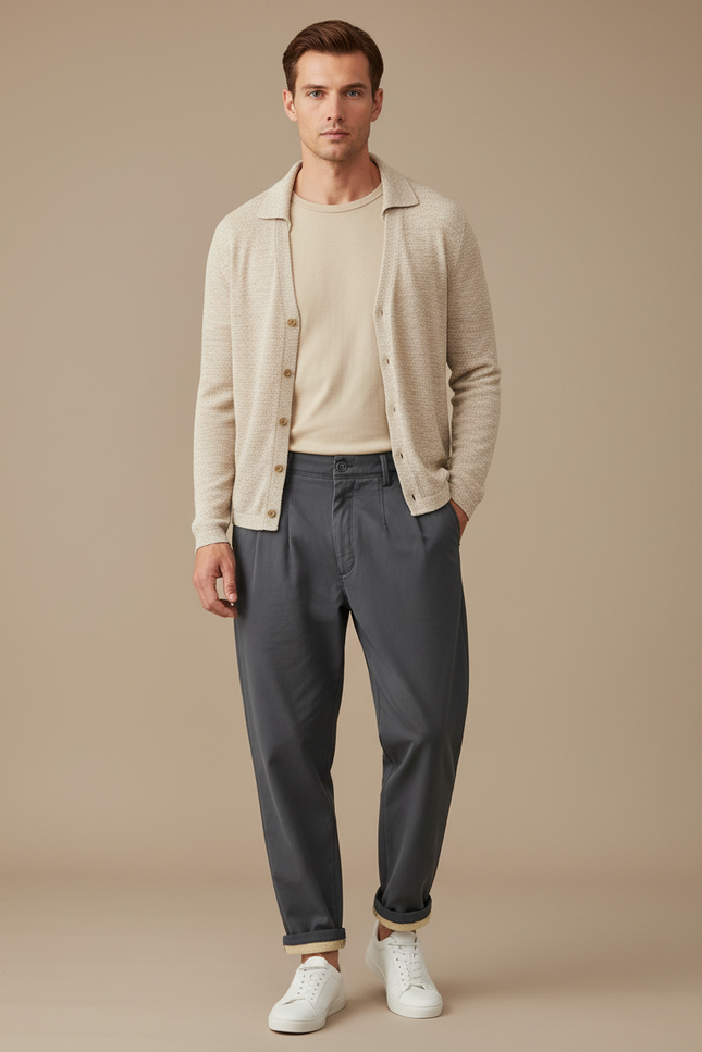 Pantalon Parachute Gris Anthracite Ample Décontracté Homme - Gabardine