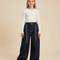 Pantalon Parachute Denim Ample Cargo Bleu Marine Fille - Jean