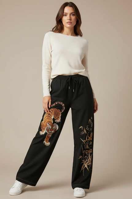 Pantalon Parachute Femme Noir Large - Polyester