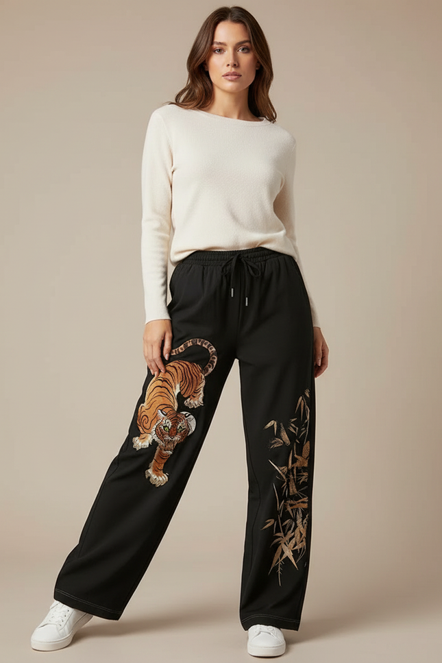 Pantalon Parachute Femme Noir Large - Polyester