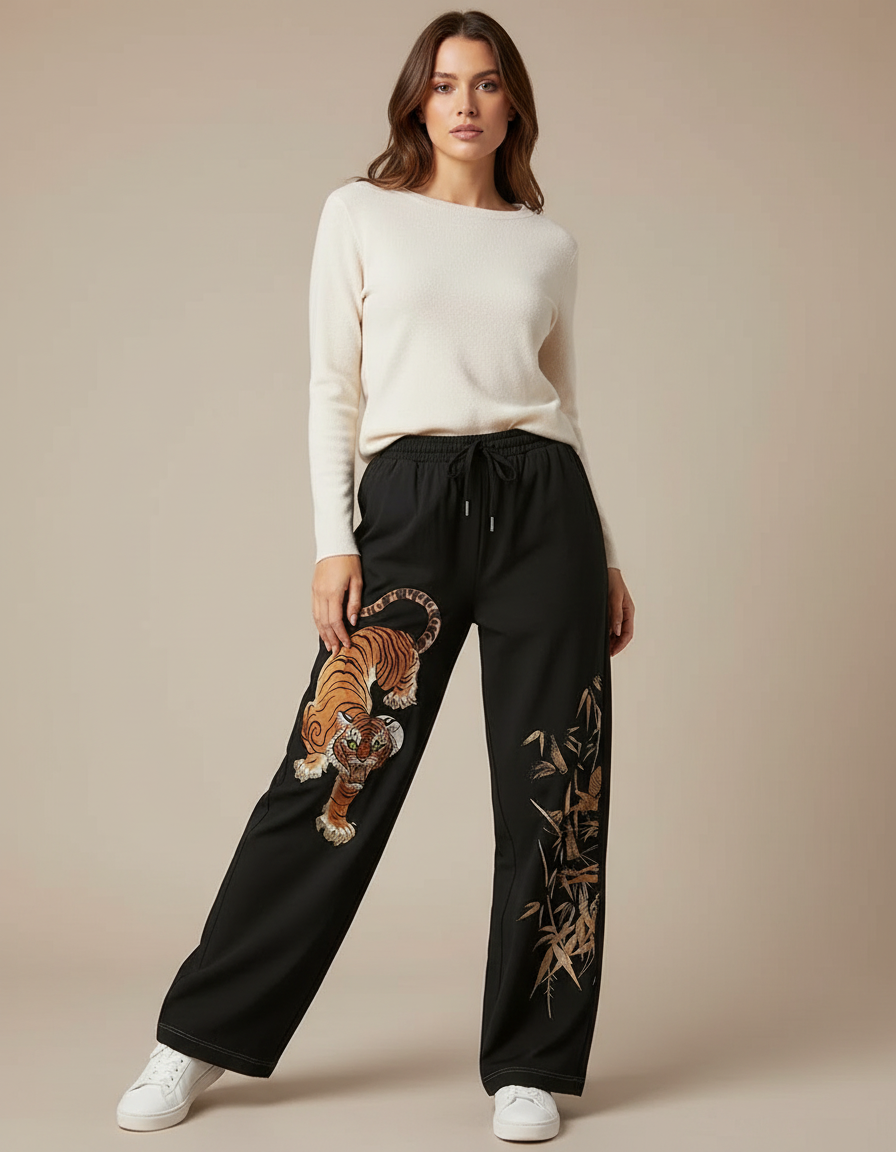 Pantalon Parachute Femme Noir Large - Polyester