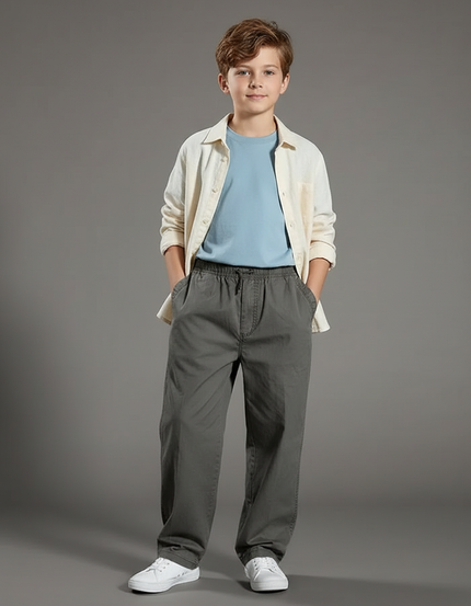 Pantalon Parachute Gris Coton Ample Garçon Décontracté