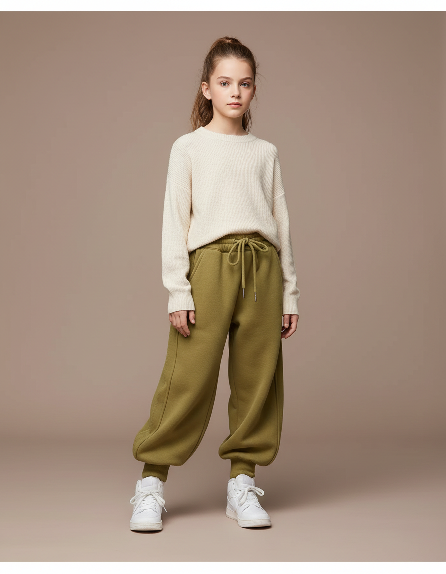 Pantalon Parachute Kaki Ample Molletonné Chaud Fille