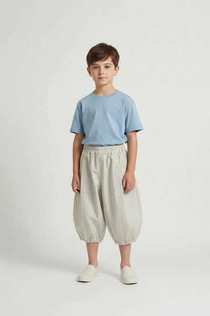 Pantalon Parachute Beige Ample Garçon Décontracté Coton