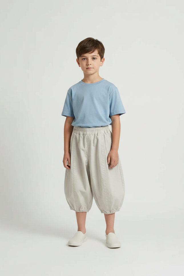 Pantalon Parachute Beige Ample Garçon Décontracté Coton
