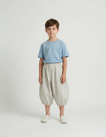 Pantalon Parachute Beige Ample Garçon Décontracté Coton