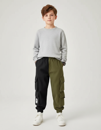 Pantalon Parachute Bicolore Cargo Ample Enfant Coton - Multicolore Toile