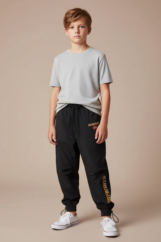 Pantalon Parachute Noir Ample Sport Garçon - Polyester