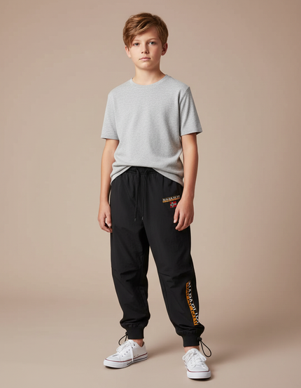 Pantalon Parachute Noir Ample Sport Garçon - Polyester