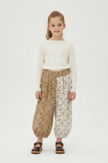 Pantalon Parachute Fille Beige Resserré Aux Chevilles - Multicolore Cordé
