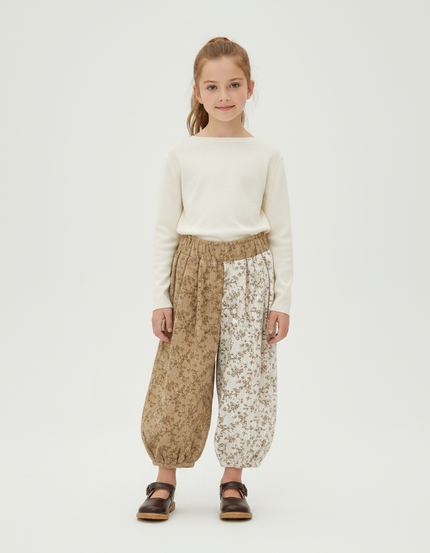 Pantalon Parachute Fille Beige Resserré Aux Chevilles - Multicolore Cordé