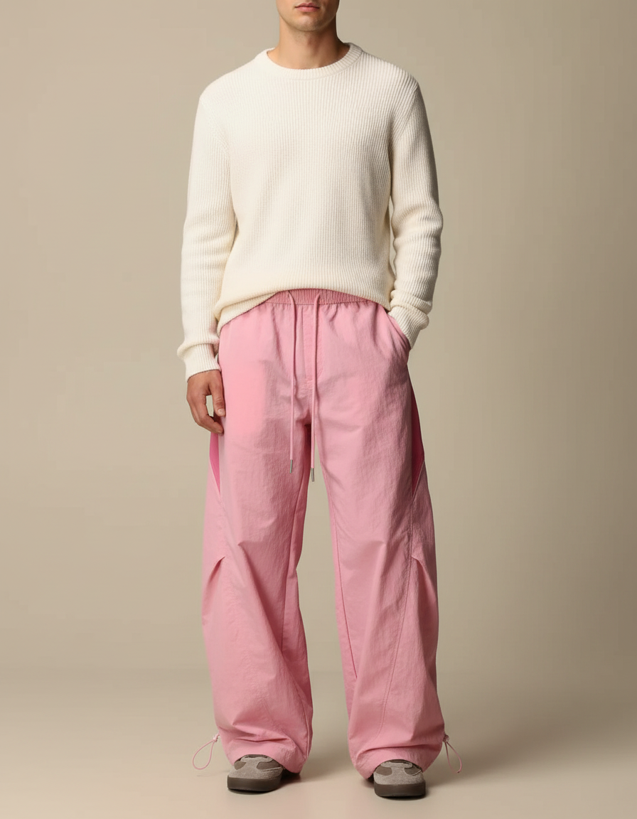 Pantalon Parachute Y2k - Rose Polyester