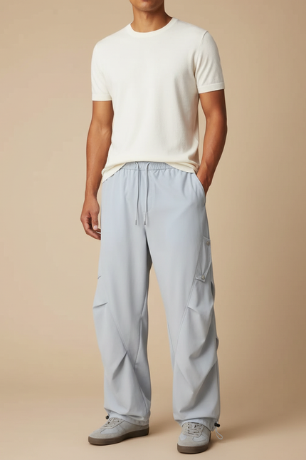 Pantalon Parachute Gris Ample Léger Cargo Homme - Polyester