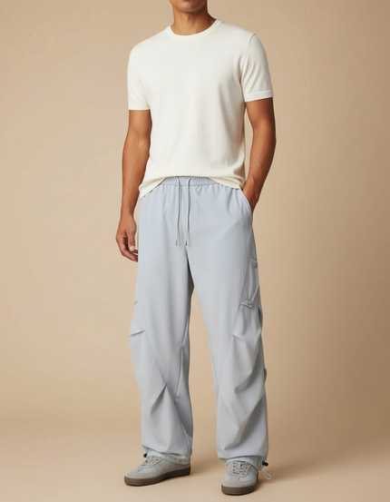 Pantalon Parachute Gris Ample Léger Cargo Homme - Polyester