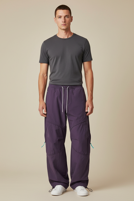Pantalon Parachute Violet Ample Décontracté Homme Sport - Polyester