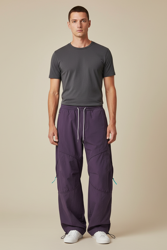 Pantalon Parachute Violet Ample Décontracté Homme Sport - Polyester