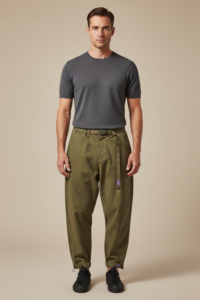 Pantalon Parachute Homme Kaki Resserré Aux Chevilles Toile