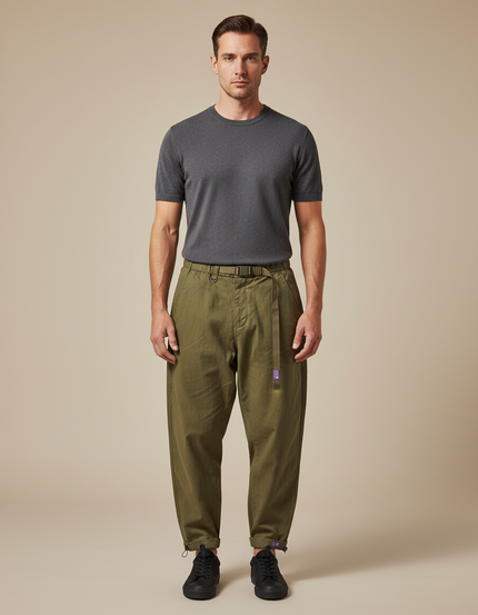 Pantalon Parachute Homme Kaki Resserré Aux Chevilles Toile