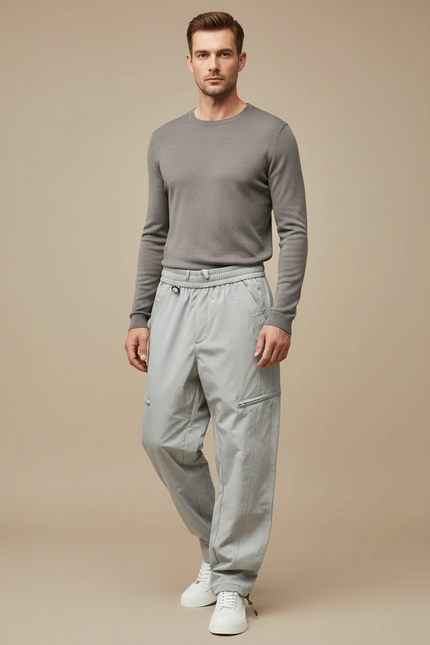 Pantalon Parachute Gris Ample Décontracté Homme Sport - Polyester