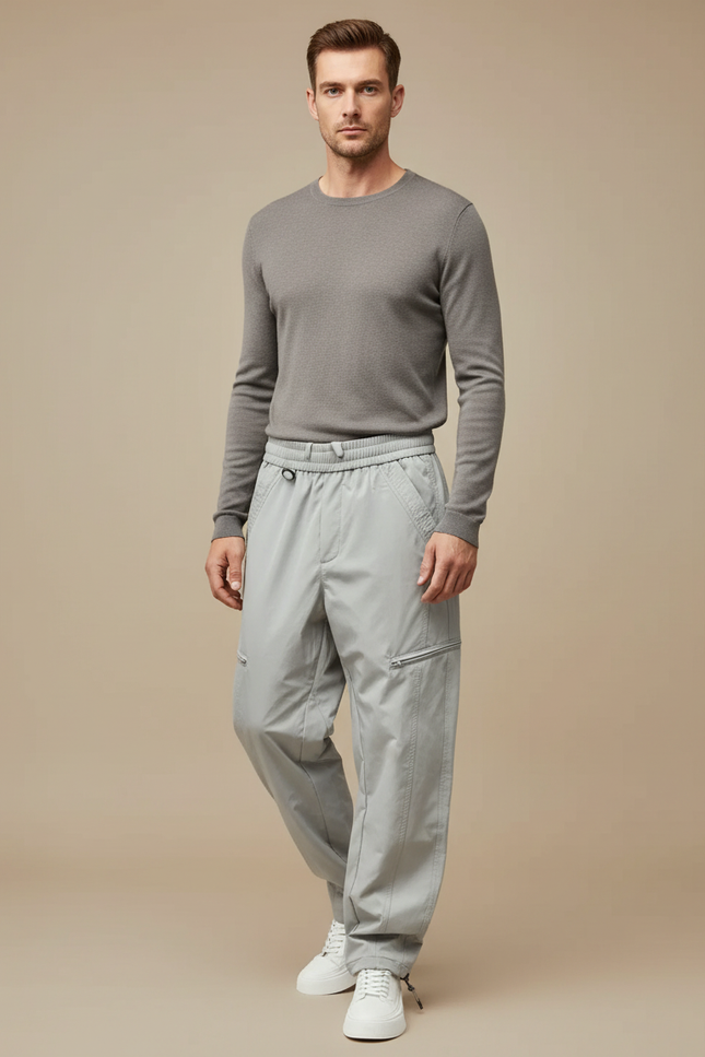 Pantalon Parachute Gris Ample Décontracté Homme Sport - Polyester