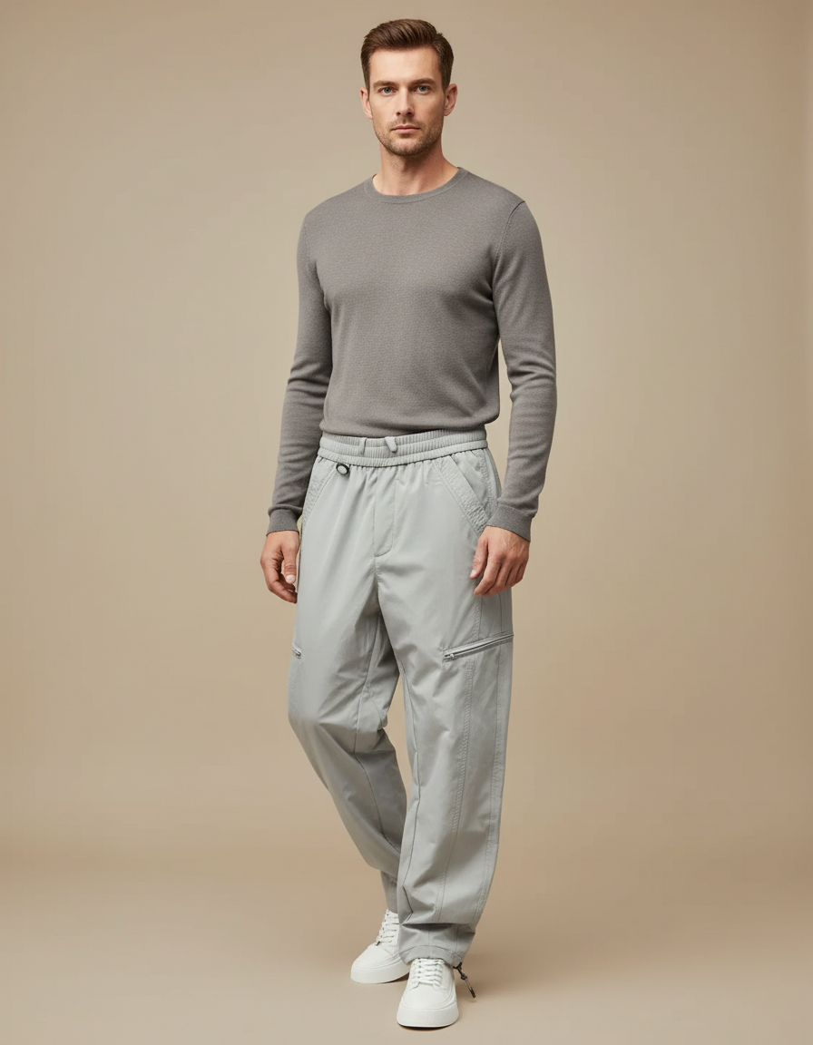 Pantalon Parachute Gris Ample Décontracté Homme Sport - Polyester