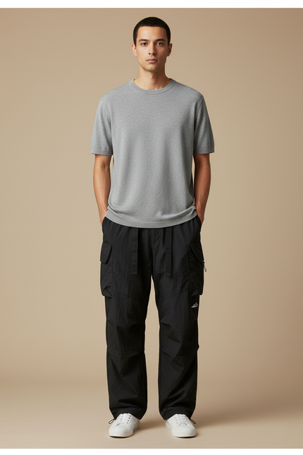 Pantalon Parachute Noir Tactique Ample Homme Décontracté - Polyester