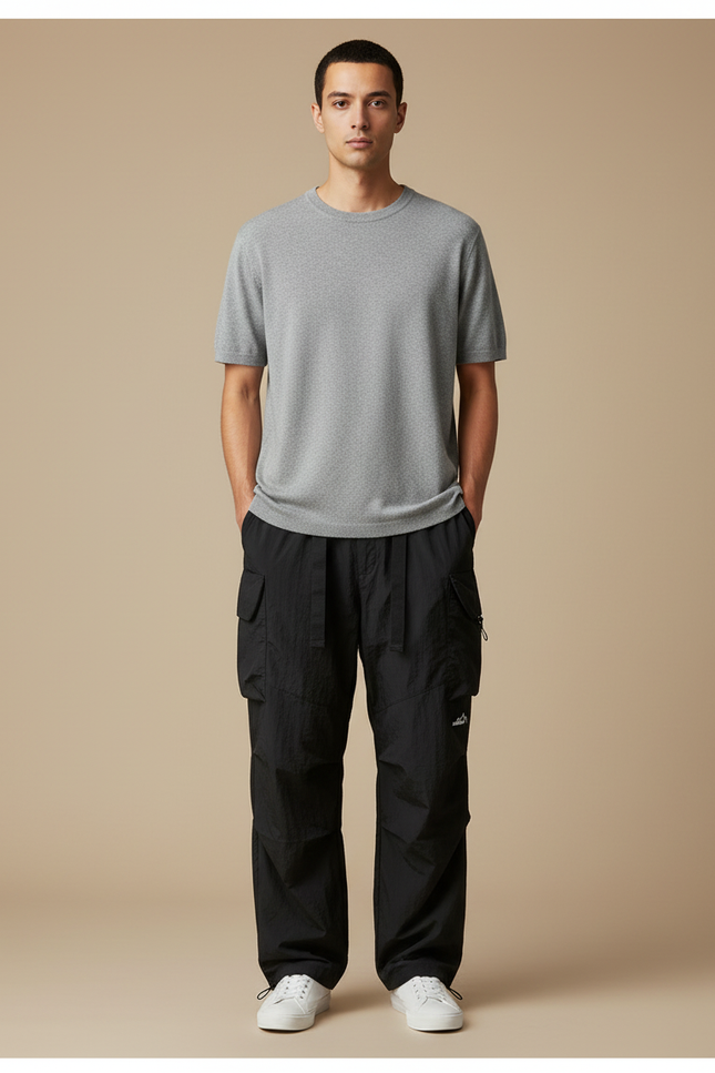 Pantalon Parachute Noir Tactique Ample Homme Décontracté - Polyester