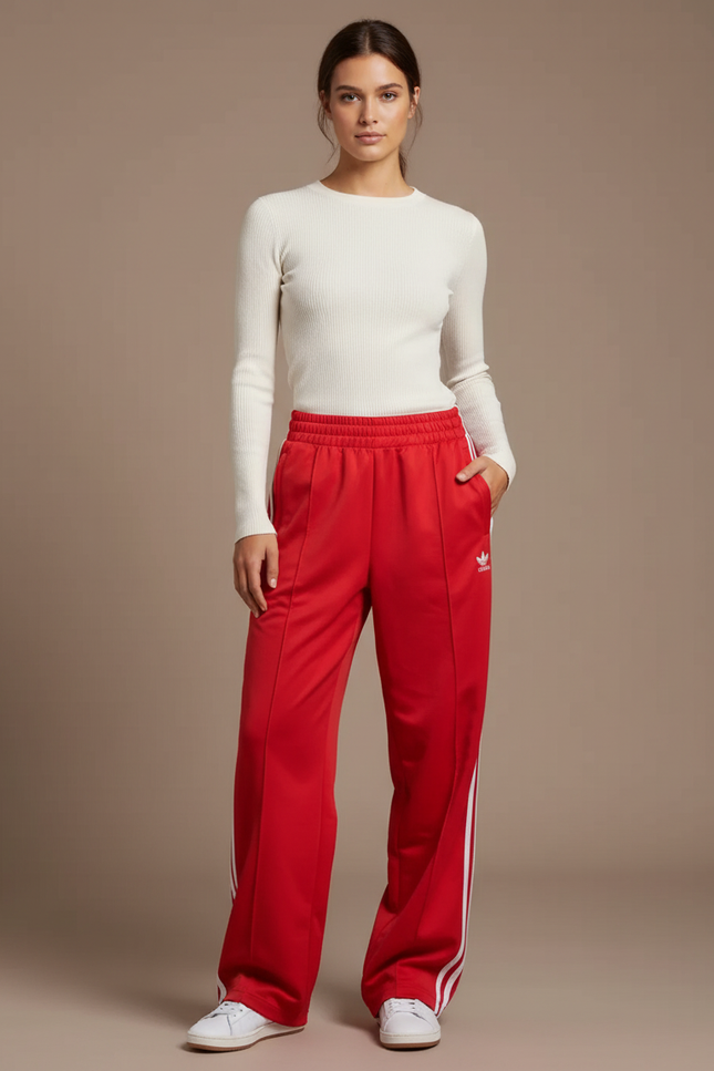 Pantalon Parachute Rouge Large Rayures Sport Femme - Polyester