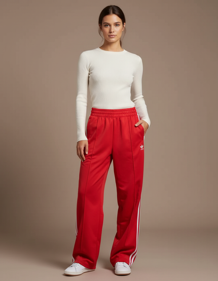 Pantalon Parachute Rouge Large Rayures Sport Femme - Polyester