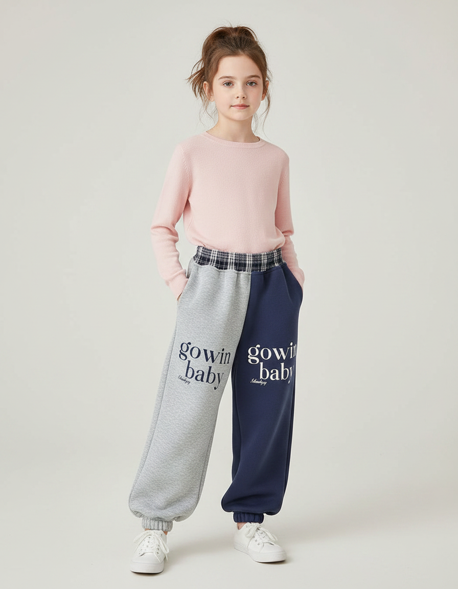 Pantalon Parachute Bicolore Molletonné Lettres Imprimées Enfant - Multicolore