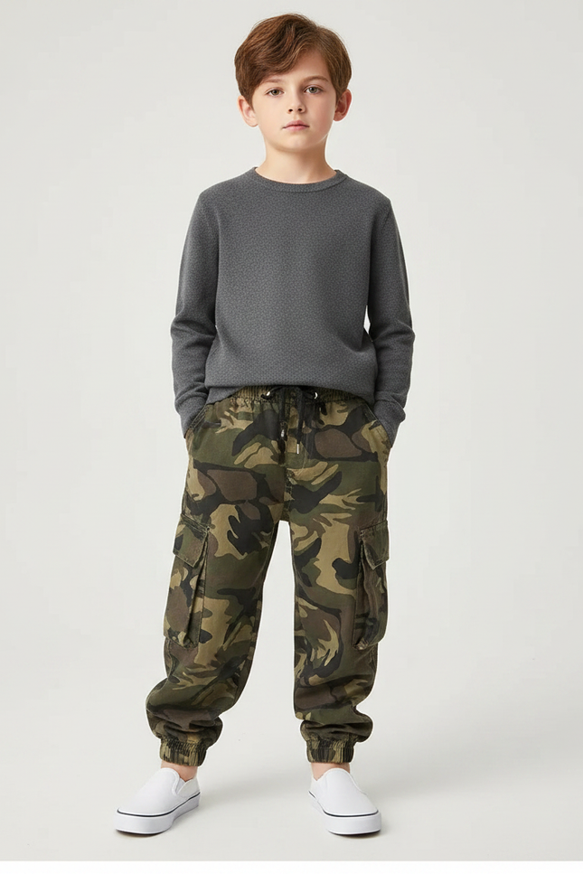 Pantalon Parachute Cargo Camouflage Ample Garçon Décontracté - Imprimé Toile